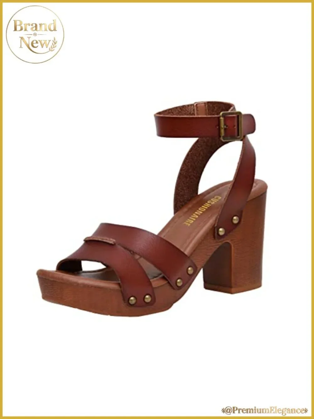 Women's Studded Platform Sandals Chunky Faux Wood Block Heel Memory Foam